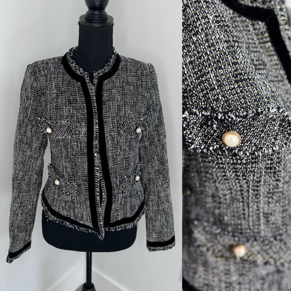 Melrose with Love Twill Black White Pearl Buttons Padded Shoulders Blazer (M)